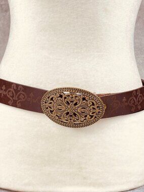 Candie's Western Belt Womens  XL Brown Filigree Leather Antique Brass Buckle